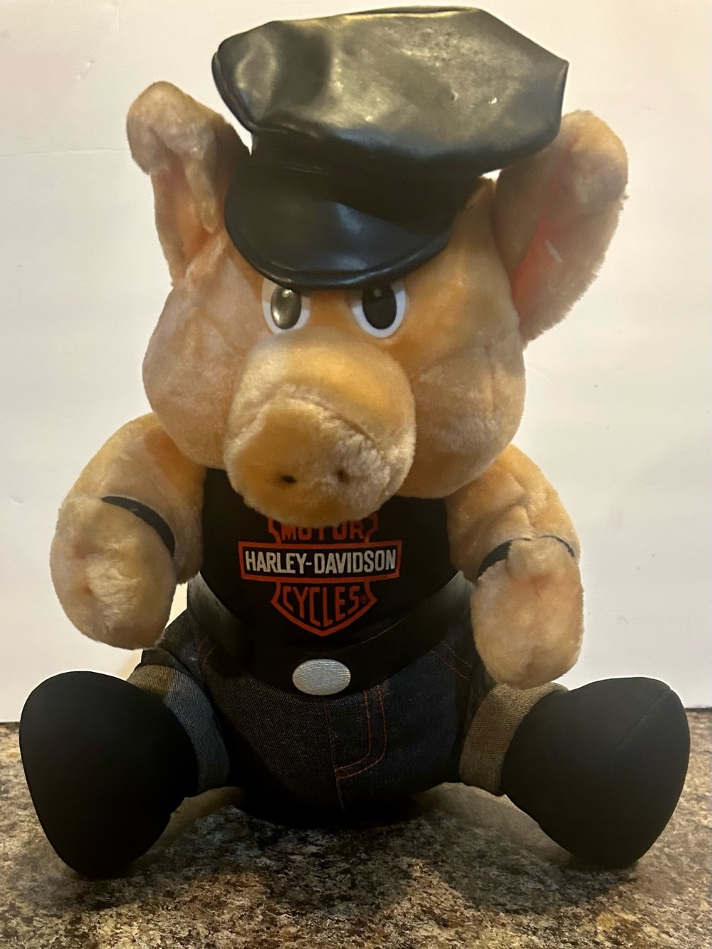 Harley-Davidson Tan Plush Pig with Black Biker Hat & Vest